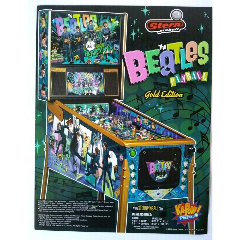 The Beatles Pinball Machine FLYER Art Beatlemania John Lennon George Harrison